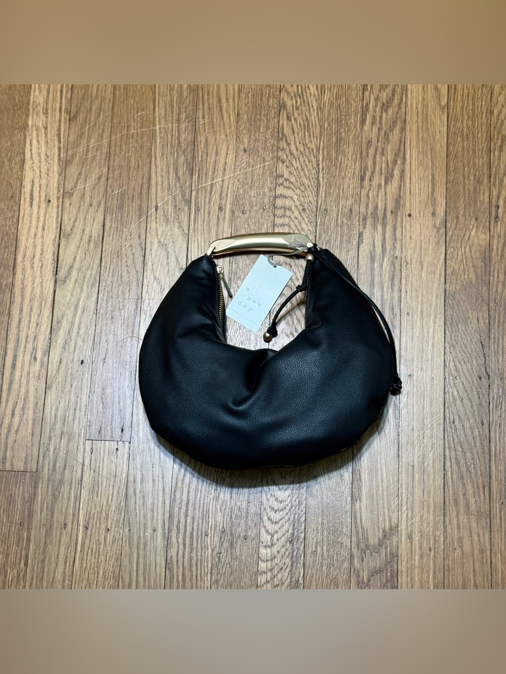 NEW! A New Day Black Crescent Saddle Hand Bag Purse with Gold Handle